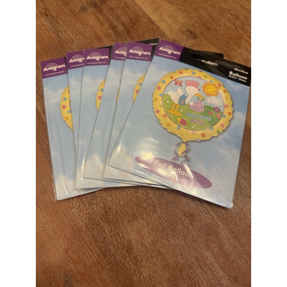 6x Welcome Baby Stork Foil Balloon 18" Round Party Decoration Baby Shower USA
